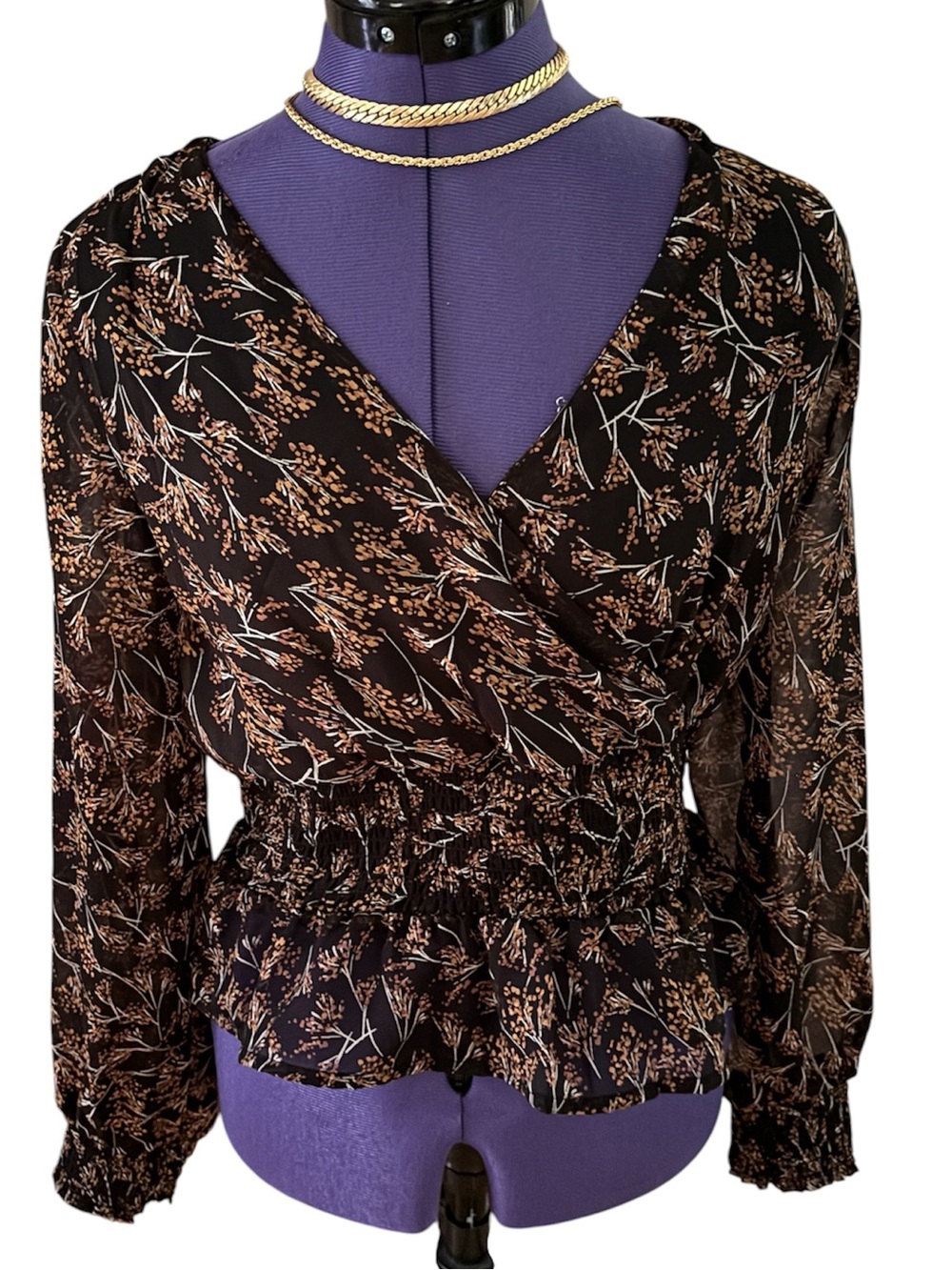 Jopna Peplum Blouse Women’s XS - Black with Brown Floral